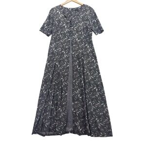vtg 90s Brett Alixander Rayon Maxi Dress M/L Faux‎ Open Button Front Butterfly